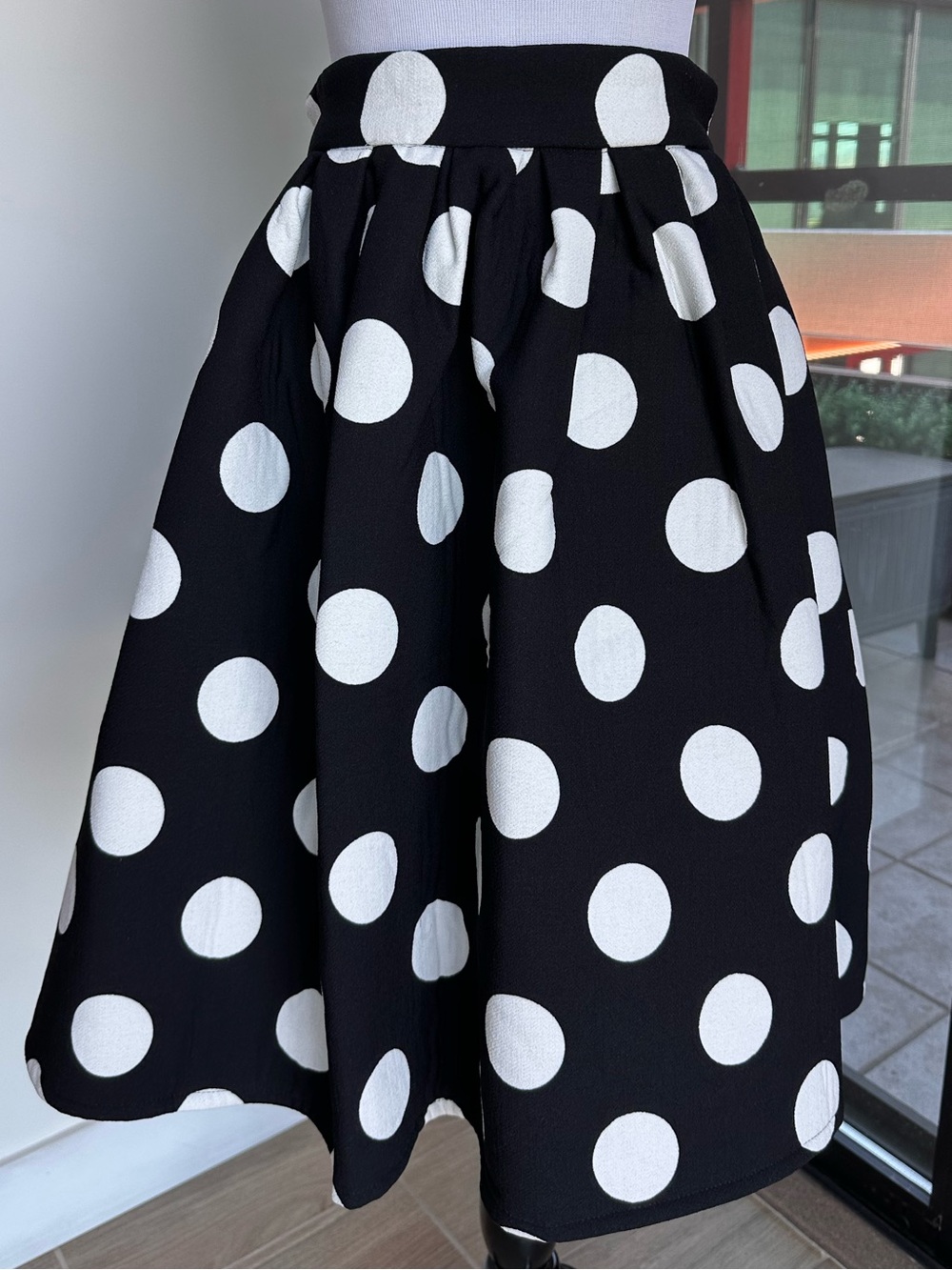 Black and White Polka Dot A-Line Skirt